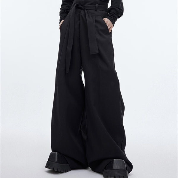 Men's High-Waist Lace-Up Casual Pants in Black and White - Comfy and Stylish Polyester Trousers for Men's Fashion