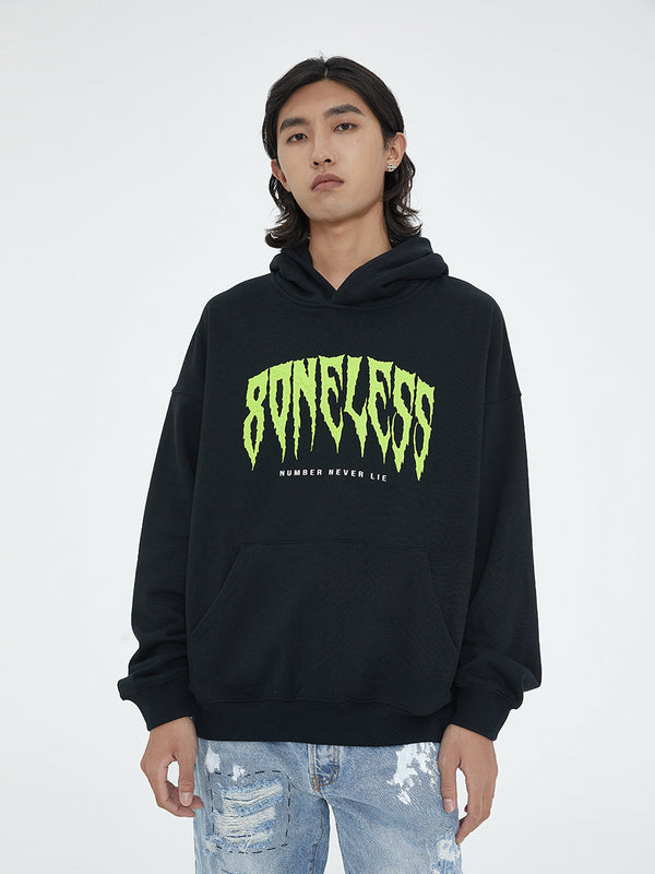 Street Style Cotton Hoodie in Black with Letter Print, Trendy Urban Wear - Sizes S to XL.