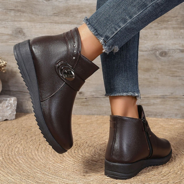 Women's Winter Leather Boots - Fleece-Lined, Non-Slip, Stylish & Warm