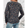 Elegant Floral Print Long Sleeve Black Top for Women - Slim Fit Polyester Fashion - Sizes S-XXL - Casual Fall Wear