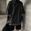 Stylish Men's Hooded T-shirt in Black, Polyester, Loose Fit, with Half-Sleeves