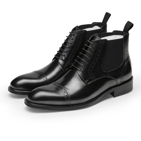 Men's Retro Martin Boots in Premium Cowhide Leather - Business Style Footwear in Classic Black, Yellow-Brown for Men