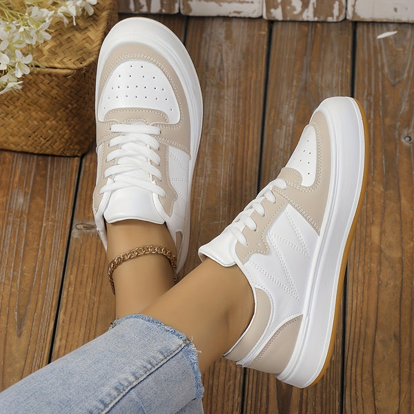 Women's Color-block Round Toe Casual Shoes - All-Season Footwear with PU Material & Non-Slip Outsoles for fashionable women.