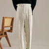 Men's Pleated Linen Trousers Off-White Straight Leg Fit