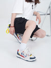 Color-Contrast Suede Skateboard Shoes in Blue & Reddish-Yellow for Men & Women, Durable Leather Sneakers, Unisex Skate Gear