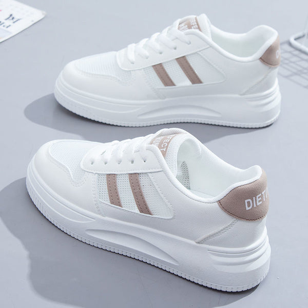 Womens White Casual Leather Sneakers - Fashionable and Versatile Summer Shoes