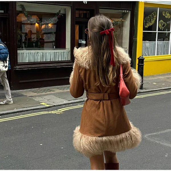Classy Mid-length Retro Street Women's Coat in Light Brown - Loose Fit Polyester Fabric - Trendy Vintage Style - Chic Winter Wear