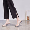 Chic Square Toe Crystal Heel Sandals - Korean Style Footwear