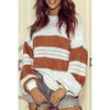 Effortlessly Chic Contrast-Color Long Sleeve Top - Striped and Plaid Patterns on Women's Casual Wear