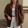 Elegant Ladies' Faux Suede Vintage Style Coat Suit Jacket - Retro-chic Fashion with Pocket Detail