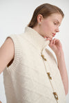 Chic Vintage-Style Diamond-Lattice Cotton-Blend Vest in Creamy-White for Women