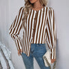 Striped V-Neck Brown Cardigan - Rich, Warm, Stylish Layering Piece