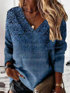 Chic Retro V-Neck Women's Long-Sleeve T-shirt in 3D Prints - Vintage-inspired style with bold 3D design - Women's Fashion - Plus Sizes - Variety of Colors