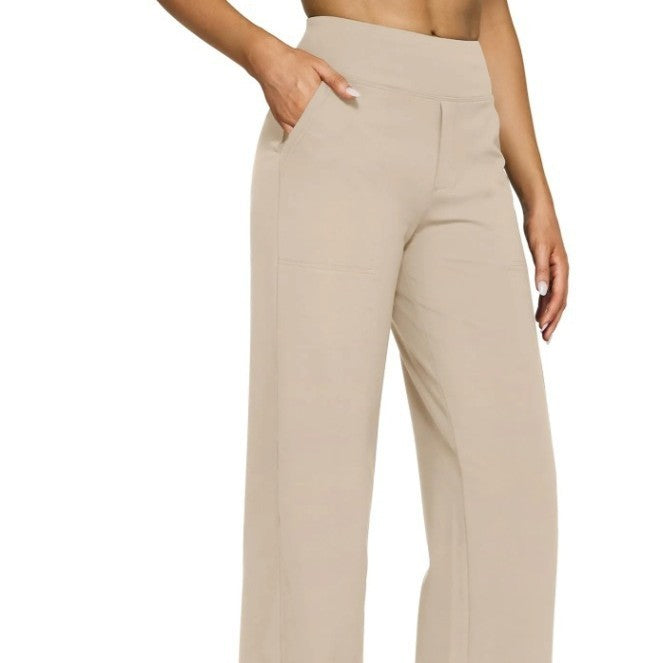 Pocket Knitted Straight High Waist Trousers