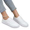 White Lace-Up Flats with Round Toes and Thick Soles - Trendy Women's Shoes
