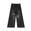 Vintage-Style Distressed Straight-Leg Jeans with Tassel Detail in Black and Blue