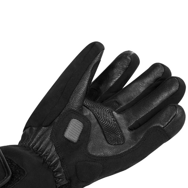 Heated Black Leather Motorcycle Gloves with 7.4V Battery - Winter Riding Gear - Unisex Cold-weather Cycling Gloves