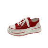 Women's Chic Sports Sneakers in Black, Red, and Beige- Breathable Mesh, Mid-Heel, Rubber Sole for Casual Sports.