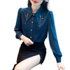 Chic Western Chiffon Top with Fashion Chain Patchwork in White - Peacock Ceremony Design - Women's Fashion