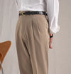 Classic High-Waist Polyester Suit Trousers in Khaki, Dark Gray, or Black – Men's Casual and Workplace Attire Statement Piece