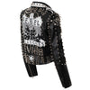 Bold Graffiti-Style Punk Rock Leather Jacket in Black with Bead Embellishments and Rivets, Men's Outerwear, PU Leather, Edgy Streetwear