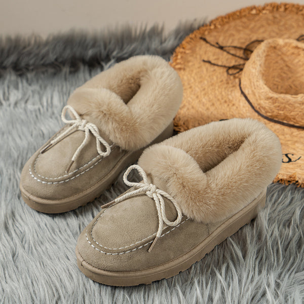 Women's Bow-Decorated Snow Boots in Black & White, Stylish & Cozy - Sizes US 6-9, Suede & Rubber Sole, Winter Fashion Ease