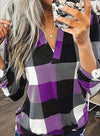 Women's Casual Plaid V-Neck Shirt, Long Sleeve Everyday Top for Women Sizes Small to 3XL