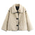 Sleek Plush Coat with Large Fur Collar in Milky White - Buttoned, Fur Collar, Medium Length, Polyester Winter Coat for Women