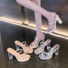 Elegant Open-Toe Platform Sandals with Chunky Heels, PU Leather Upper, Non-slip Rubber Soles - Women's Footwear