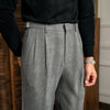 Classic Men's Business Casual Pants in Retro British Style, Grey, Straight-leg Cut, Wrinkle-Resistant Fabric.