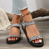 Chunky Sole Leopard Print Sandals with Black Flower Design for women - Roman style sandals with round toe shape and buckle clasp.