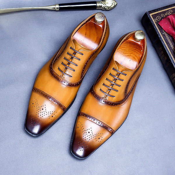 Elegant Men's Pointed-Toe Leather Formal Shoes in Black, Brown, or Coffee - Sizes 37-46