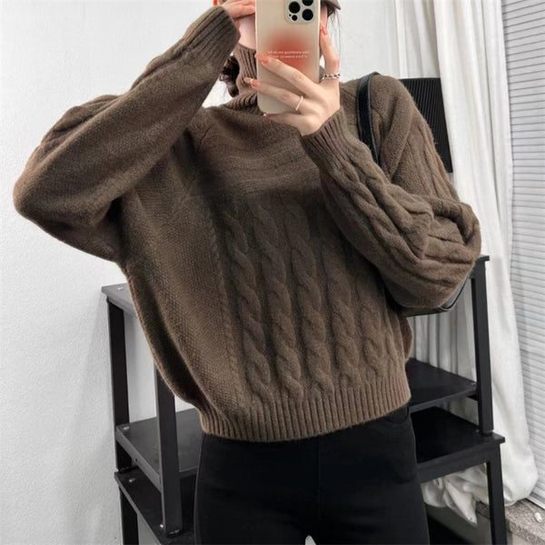 Women's Slimming Knitted Top in Idle Style - Polyester Pullover for All Seasons with Loose Fit and Long Sleeves.