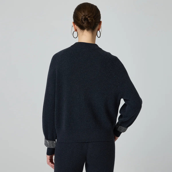 Premium quality rib knit wool cardigan featuring single-breasted button closure and loose silhouette