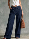 Side view of wide leg pants showing flattering drape and movement