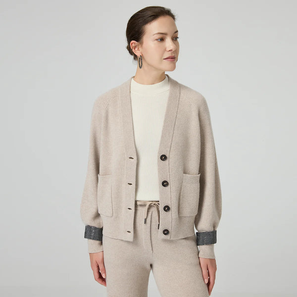 Sophisticated button-front cardigan in heavyweight wool with classic fit and refined details