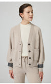 Premium wool rib knit cardigan showcasing classic V-neck styling and thoughtful button details