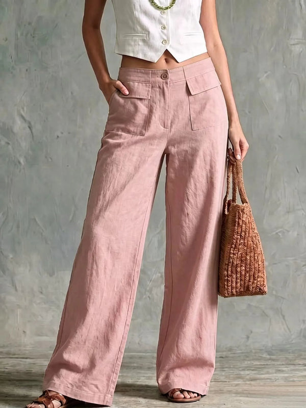 Full body shot showing elongating effect of wide leg pants