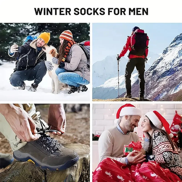 Men's thermal socks in gray, featuring a snug fit for outdoor winter activities.