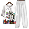 Floral print set with a loose fitting top for relaxed comfort.