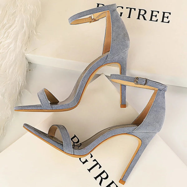 Women's super high heel sandals with cutout suede detailing