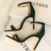 Hollow suede stiletto sandals with ankle strap in elegant design