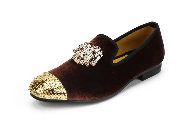 Elegant Gold Toe Velvet Loafers for Men