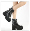 Gothic footwear with industrial metal chains and stable square platform heel