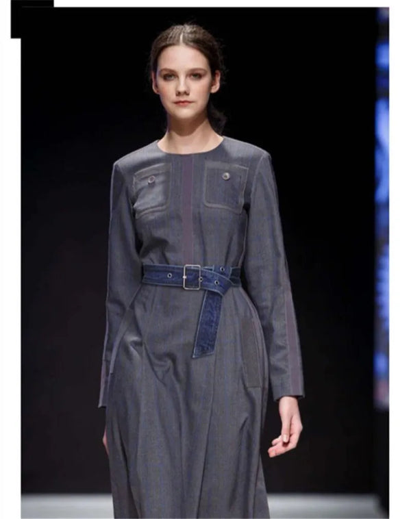 Chic wide denim belt with pin buckle for women, perfect for casual and semi-formal outfits, enhancing your silhouette.