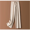 Luxe cashmere blend wide-leg pants for women, featuring a high waist, soft fabric, and comfortable elastic waistband.