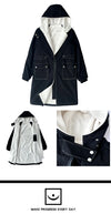 Hooded men's winter trench coat, thick fleece-lined jacket for warmth and style, perfect for casual winter wear.