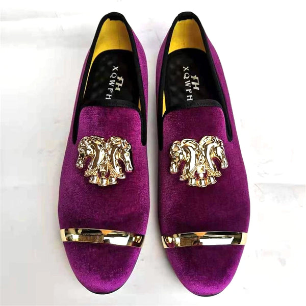 Elegant Gold Toe Velvet Loafers for Men