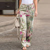 Vintage floral wide-leg pants for women, ankle-length, breathable cotton-linen blend, perfect for spring 2024 fashion.