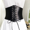 Chic wide corset belt for women in black PU leather, perfect for body sculpting and stylish waist support.